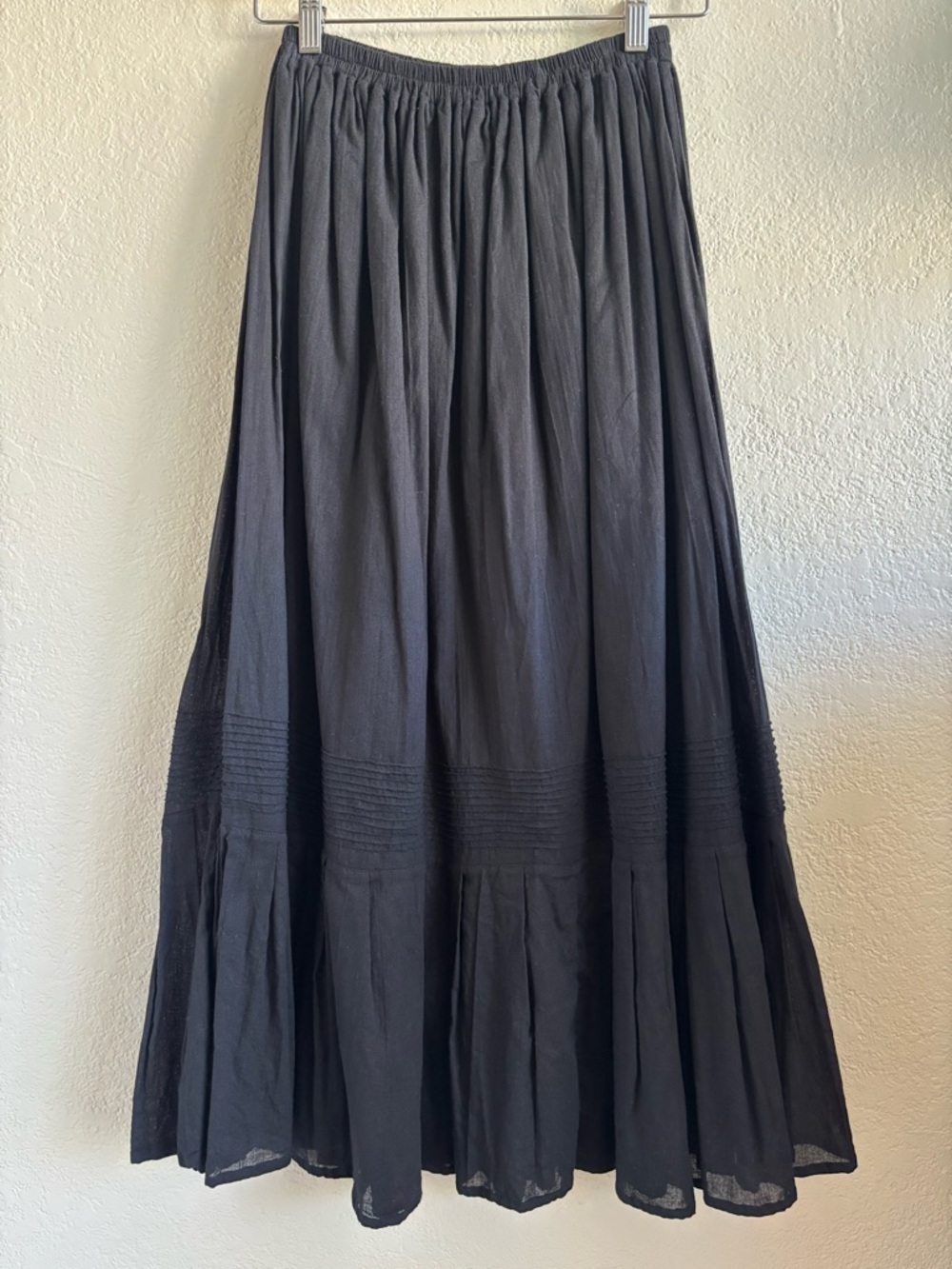 Linen Midi Skirt from Oaxaca Mexico Black Size Small